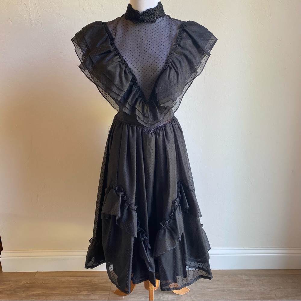 Gunne Sax by Jessica True Vintage 80s Victorian Dress Party Prom Black Small